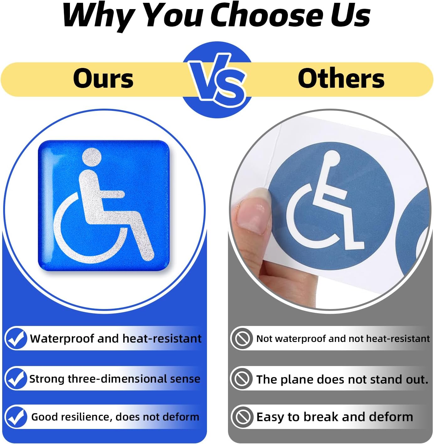 3D Handicap Sign Stickers – Disabled Wheelchair Symbol, 2 Pack, 1.5inch, UV Resistant for Wall,Glass,Doors,Restrooms,Parking, Indoor & Outdoor