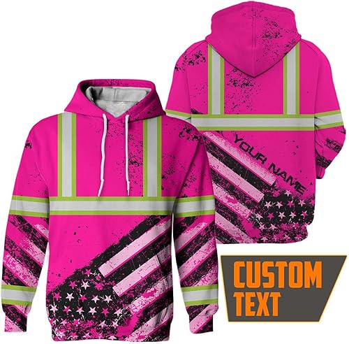 Miniatura 2 de HiVis Custom American Grit - Sudadera con capucha clase 3, bandera de Estados Unidos, con nombre personalizado, alta visibilidad, reflectante, para
