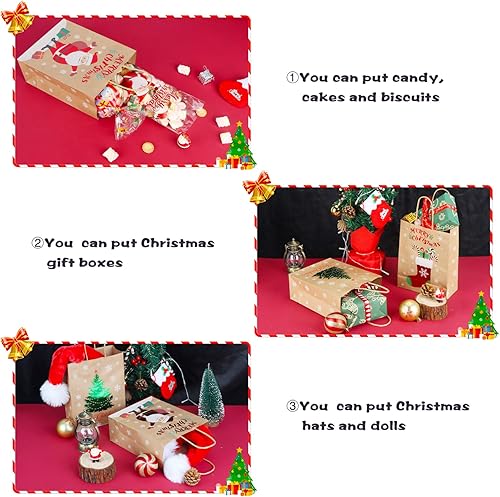 Miniatura 4 de OWill 24 bolsas de regalo de Navidad, 6 diseños con asas, 8.7 x 6.7 x 3.5 pulgadas