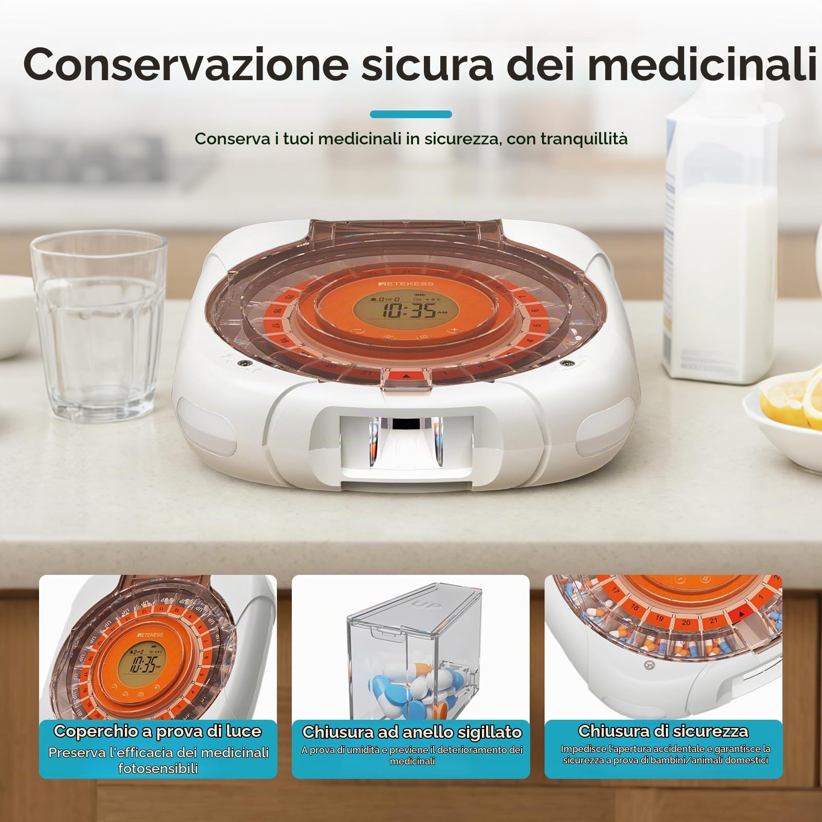 Retekess TH017 Distributore Automatico di Pillole, Smart Pillbox