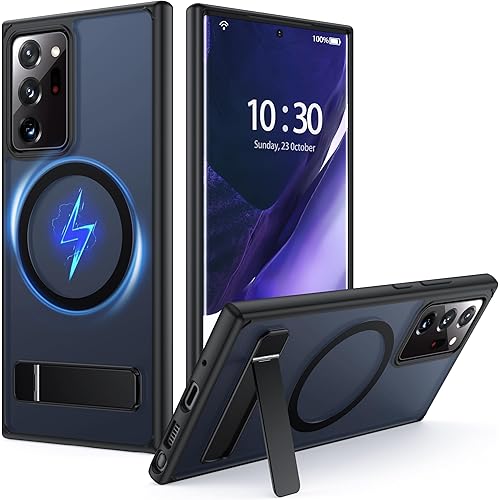 for Samsung Galaxy Note 20 Ultra Case with MagSafe [Adjustable Kickstand][Charge While Standing][Military Shockproof] Translucent Matte Soft Silicone for Note 20 Ultra 5G Phone Case, Black