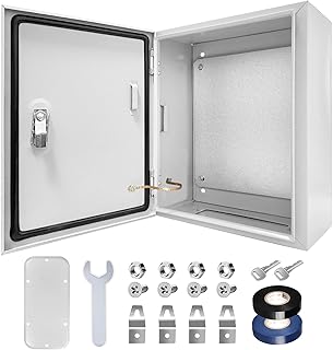 Howhite Outdoor Electrical Box 12x8x16'' Steel Electrical Junction Box NEMA 4X Enclosure Indoor&Outdoor Electrical Enclosure Box Waterproof & Dustproof Cold-Rolled Carbon Steel Hinged Junction Box with with Safety Locks and Mounting Plate(30x20x40cm)