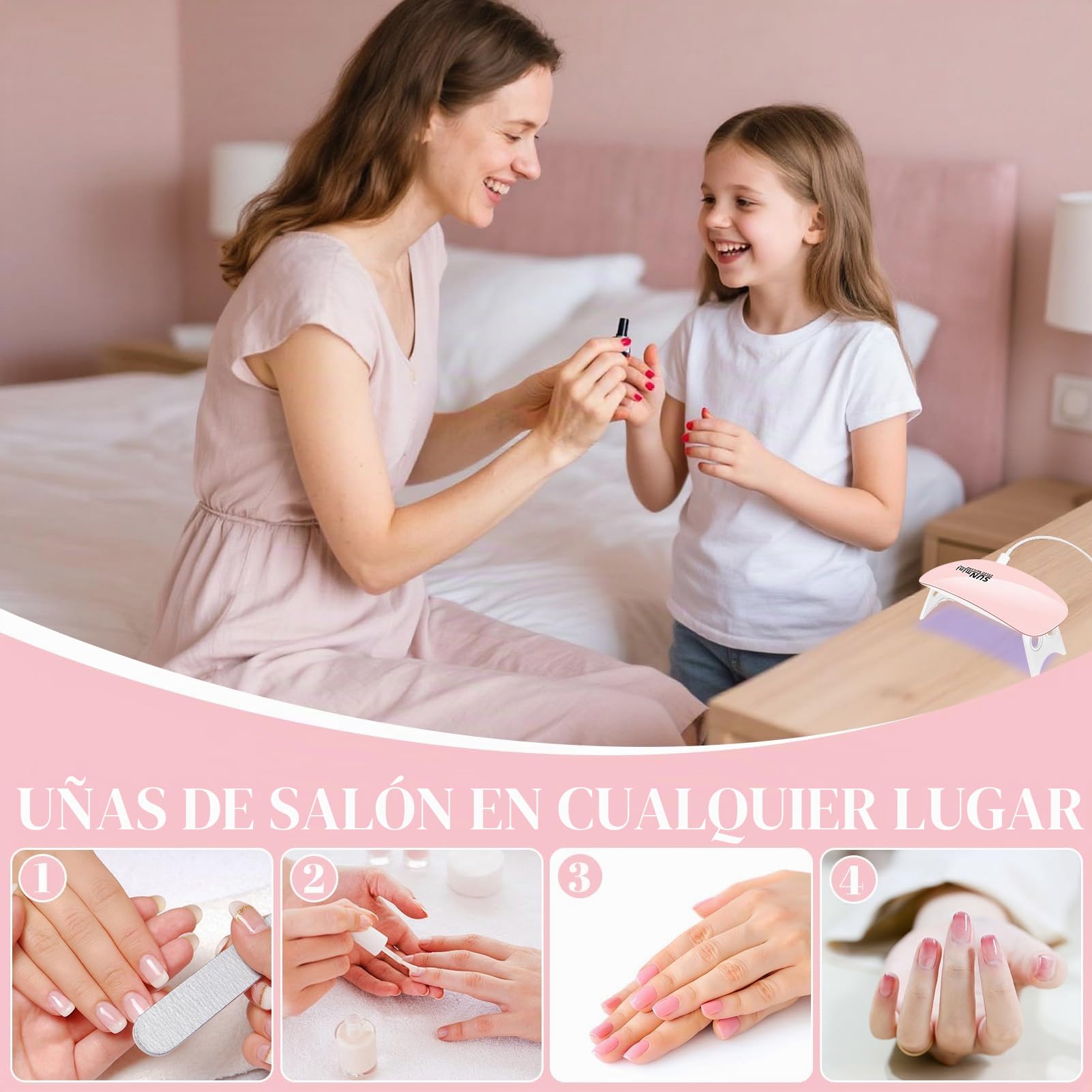 Pavlleen Mini Lampara UV Led Uñas, Secador de Uñas con Cable USB, Portable Plegable Lámpara Led Uñas de Gel con Temporizador 60s y 120s, para Salón de Uñas, Hogar, Viajar (Rosa)