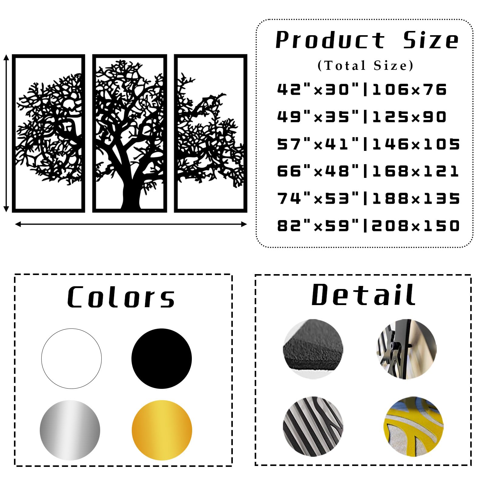 Arte de Pared de Metal decoración de Pared árbol de la Vida Negro de 3 Paneles árbol genealógico Regalo Grande árbol de la Vida decoración de Trabajo Escultura Moderna para Sala de Estar Dormitorio p
