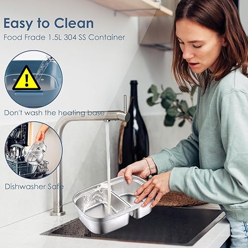 Miniatura 5 de Fiambrera eléctrica calentador de alimentos con contenedores dobles de 1.5 L, lonchera térmica portátil a prueba de fugas de 80 W para adultos,