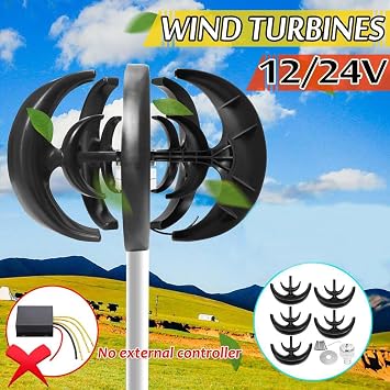 2000W 24V 48V Vertical Wind Turbine Generator Small Wind Turbine Homeuse Low Noise High Efficiency with Controller for Wind Power and Solar Systems (Black)