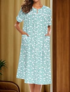 Amazon.com: Womens Snap Front Dusters Cotton Housecoat Short Sleeve  Nightgown House Dress With Pockets Black Pineapple S : Clothing, Shoes &  Jewelry