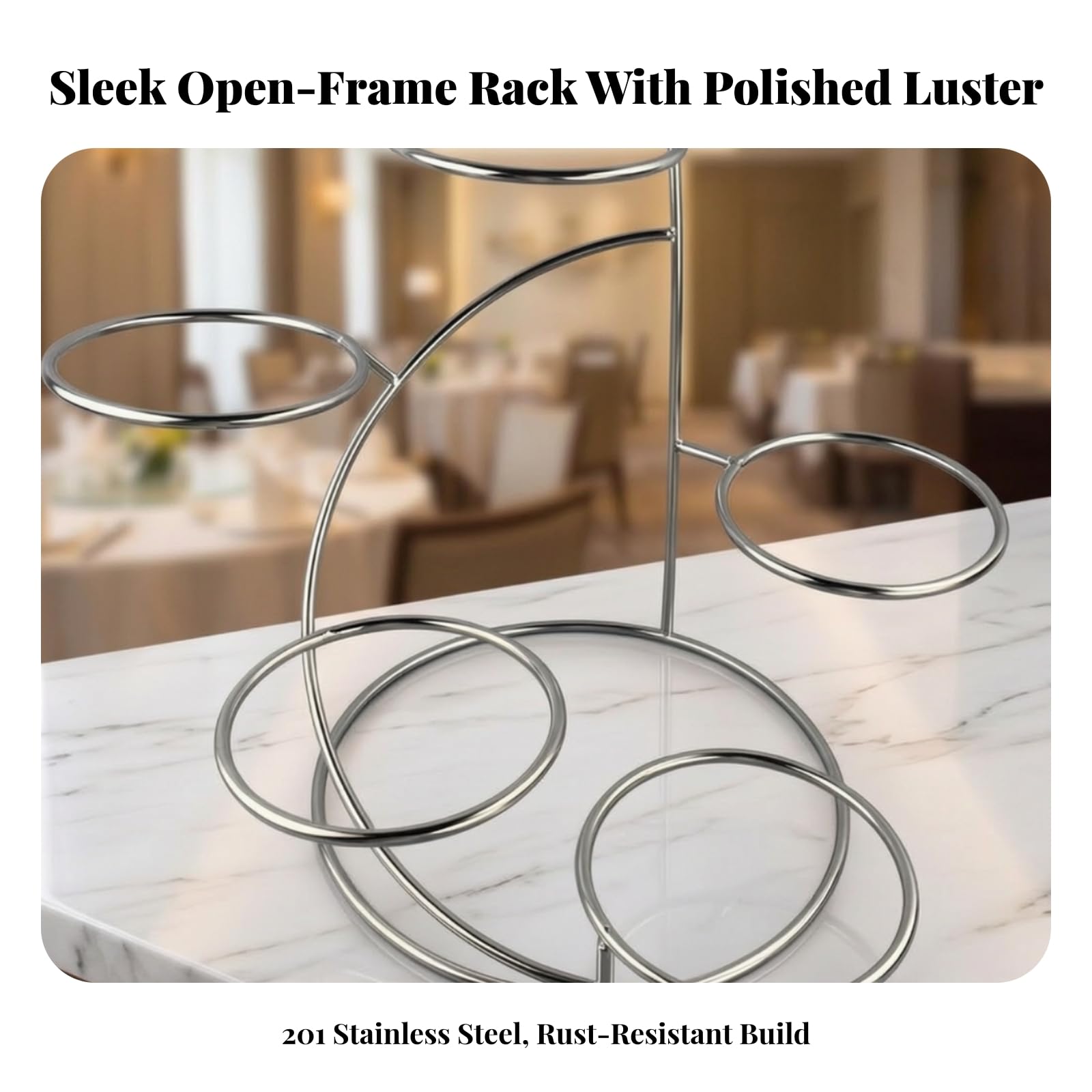 Espositore a Cerchi in Acciaio Versatile | Finitura Argento Galvanizzato, Supporto Verticale per Piatti, Design Simmetrico Anelli, Alzata per Dolci, Banchetti, Hotel