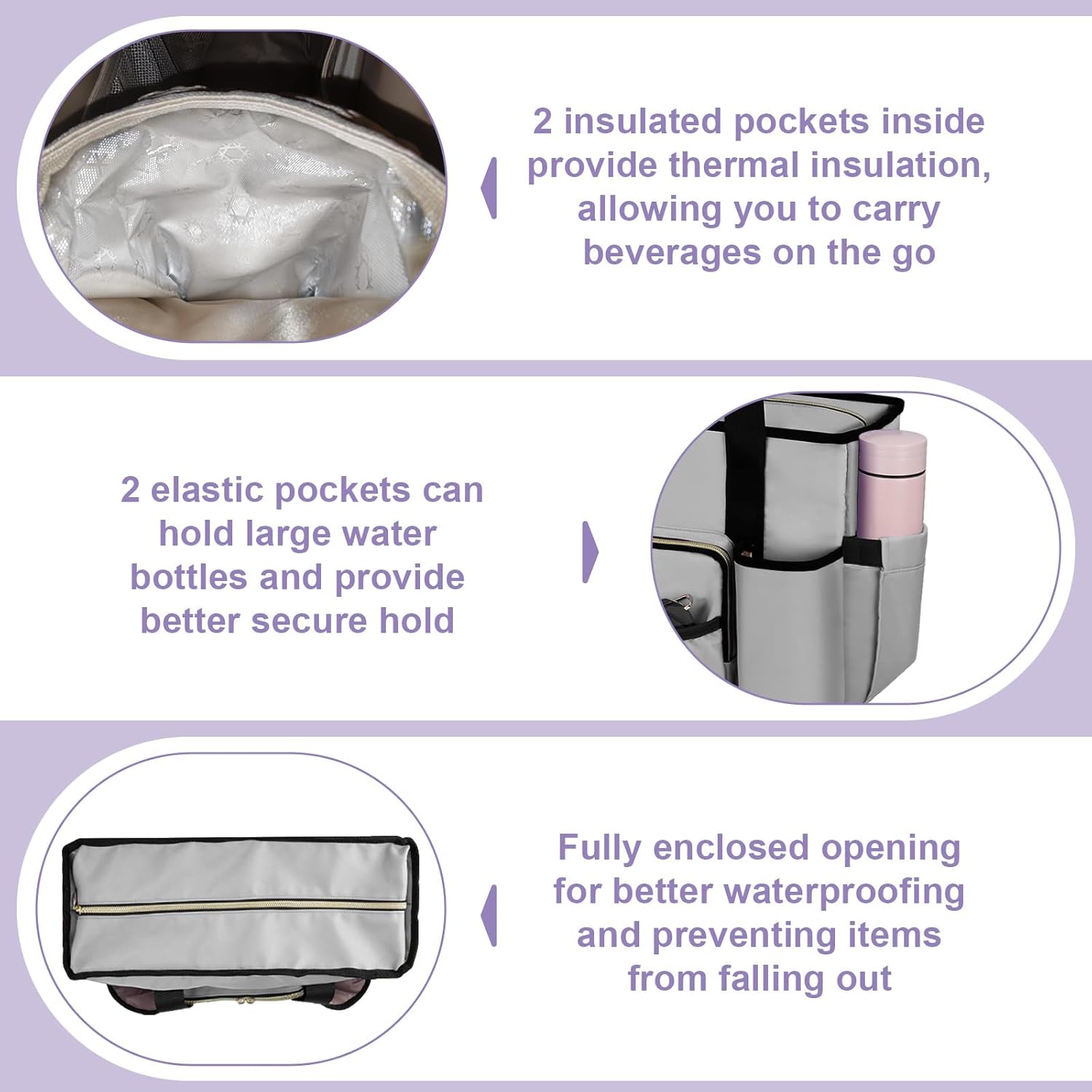 Nurse Bag, Work Bags with 15.6-inch Laptop Compartment, Teacher bag with Large Cup Holder, Nursing Tote Bag with Insulated Pocket for Nurses, Teachers, Students, and Professionals, Grey - Image 2