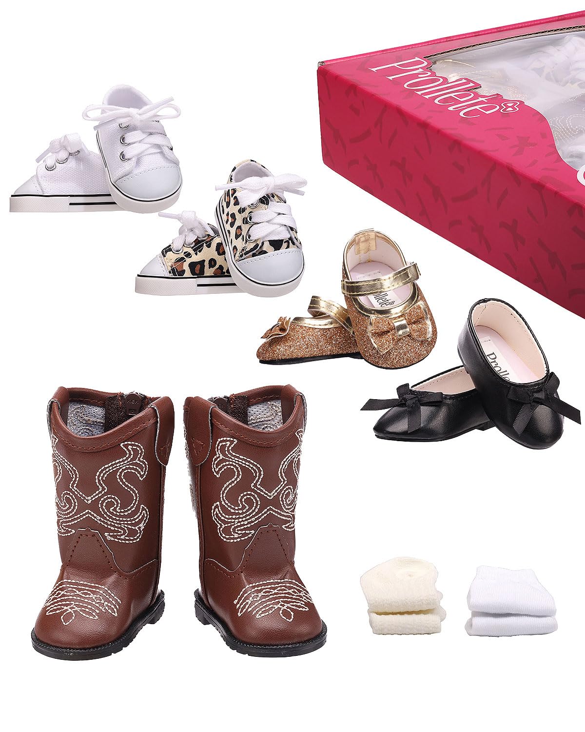 18 inch Doll Shoes - 7 Pairs with Gift Box, Compatible with American Doll