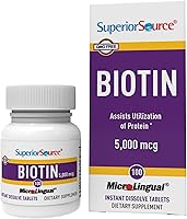 Vista 1 de Superior Source Biotina 5000 mcg. Tabletas microlingües de disolución rápida bajo la lengua, 100 unidades, apoya el crecimiento saludable