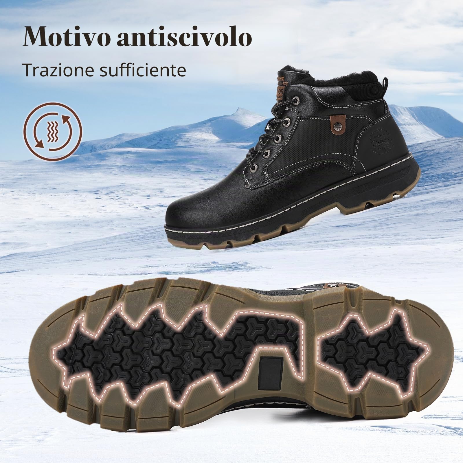 ARRIGO BELLO Stivali Uomo Invernali In Pelle Scarpe da Neve Calda Foderato Scarponcini Trekking Stivaletti Outdoor EU41-46