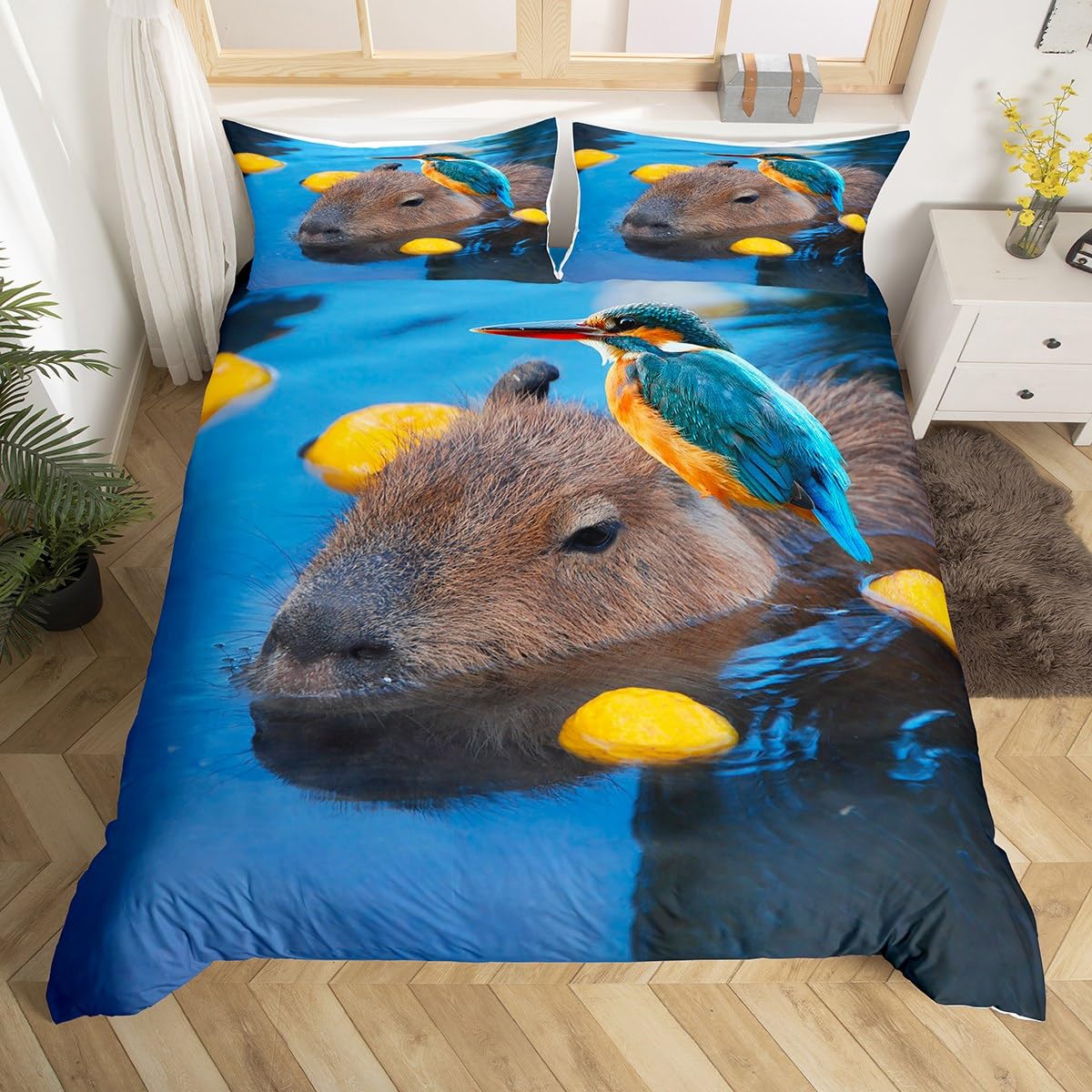 Homemissing Brown Capybara Comforter Cover Lemon Capybara Duvet Cover Capybara Duvet Cover for Kids Boys Girls Wild Animal Bedspread Cover Decor Bedclothes King โ image 1
