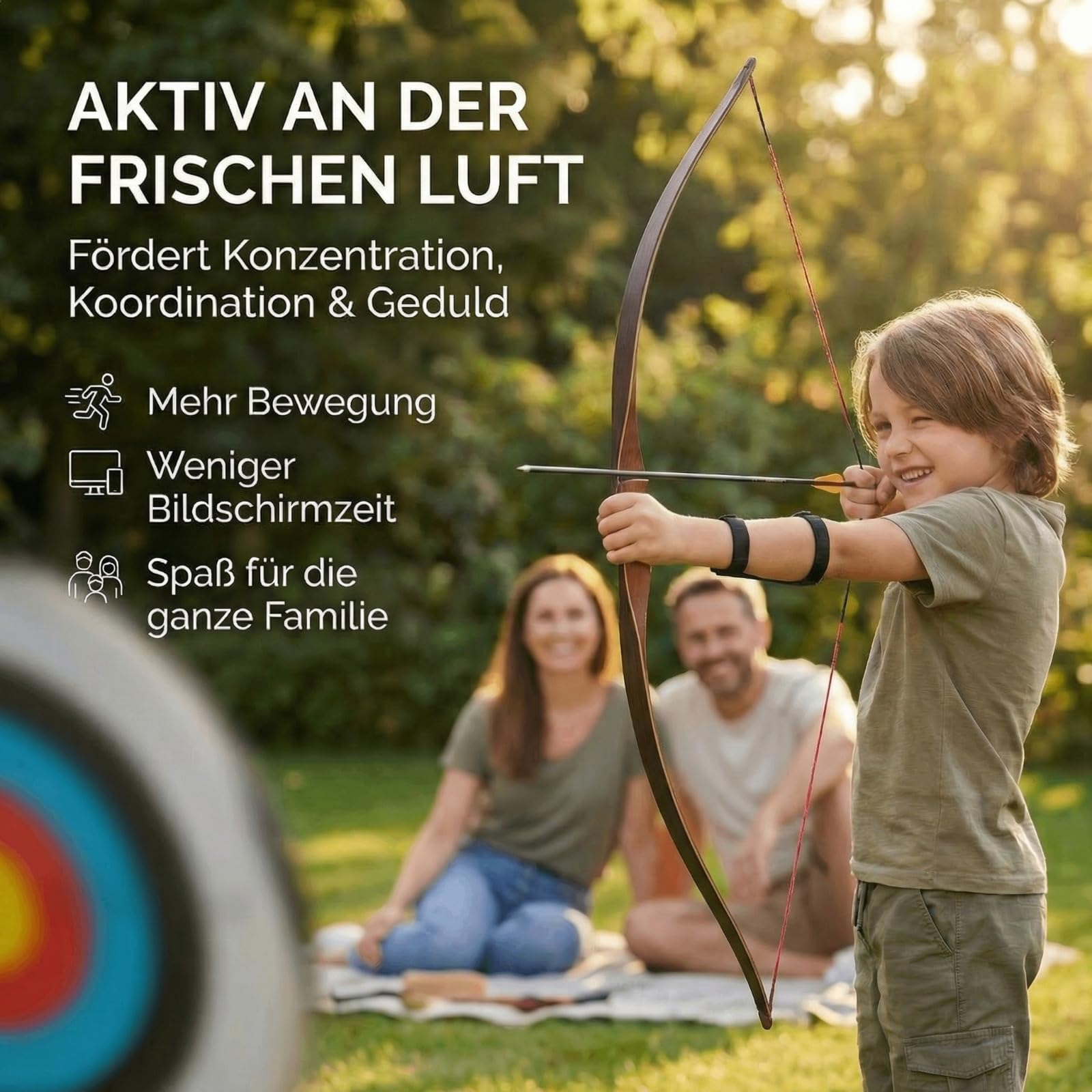 Penthalon Little Sioux Kinder Bogen - hochwertiger Bogensport Langbogen aus Holz für Kinder von 6-10 Jahre, Bogenlänge 35 Zoll/89 cm, Zuggewicht 10-15 lbs