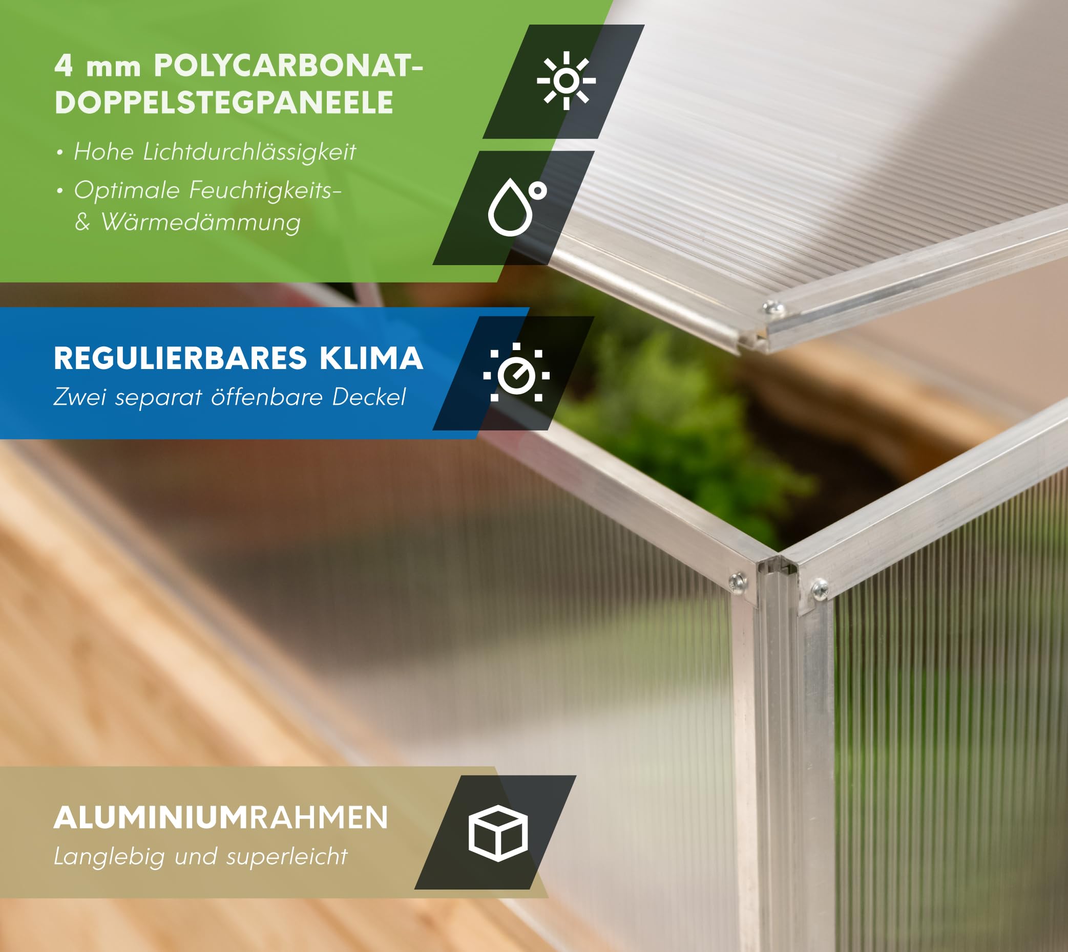 Westmann Aluminium Frühbeetaufsatz Genus 170 | Hochbeetabdeckung mit Polycarbonat-Doppelstegpaneelen | Zubehör für Hochbeet Klassik 170 | Silber | 165x85x41 cm