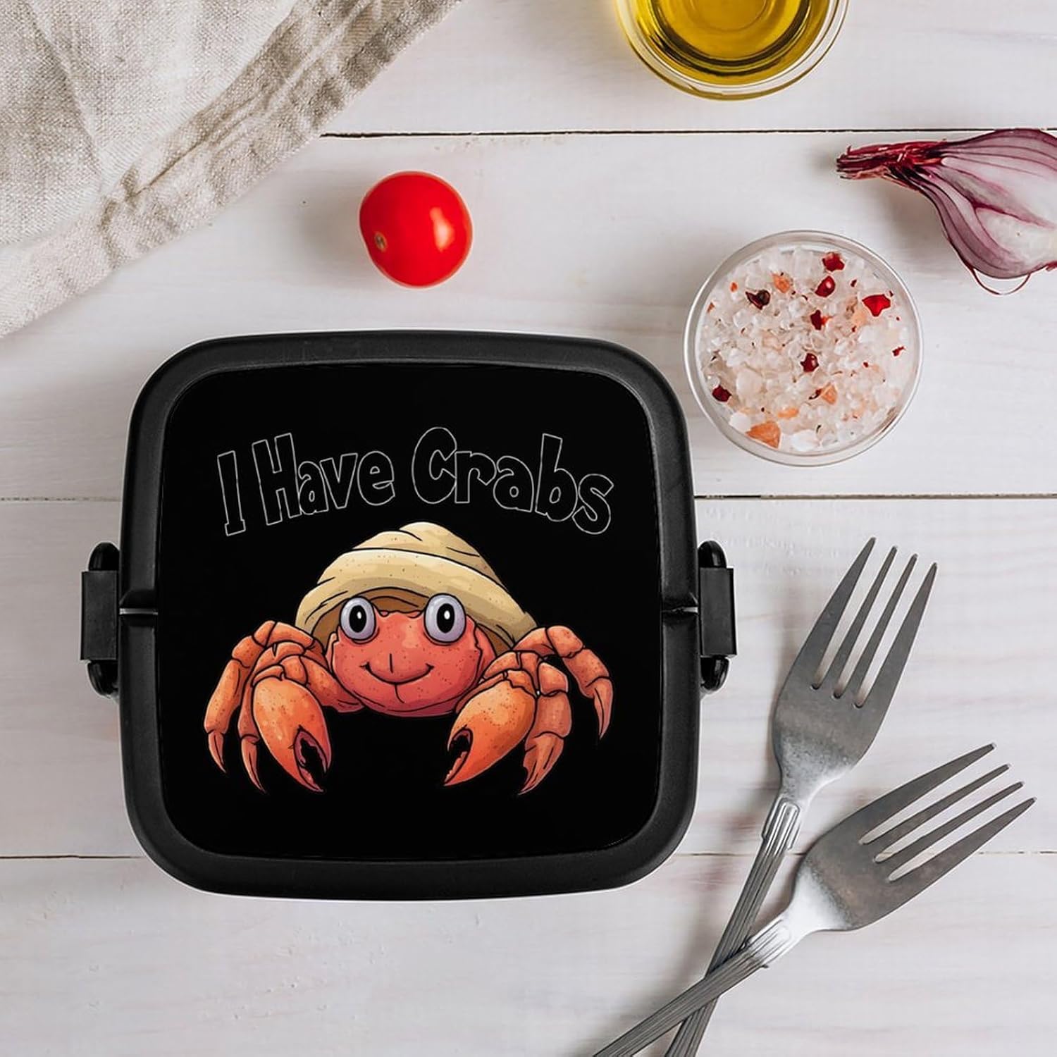 I Have Crabs Hermit Crab Bento Box with Spoon 2 Layer Food Container Cute Lunch Box for Travel Dining Work