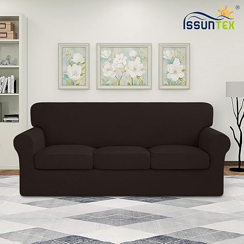 Miniatura 2 de ISSUNTEX Fundas de sofá gruesas de alta elasticidad, funda suave para sofá de 3 cojines separados, funda de sofá de tela jacquard, protector de