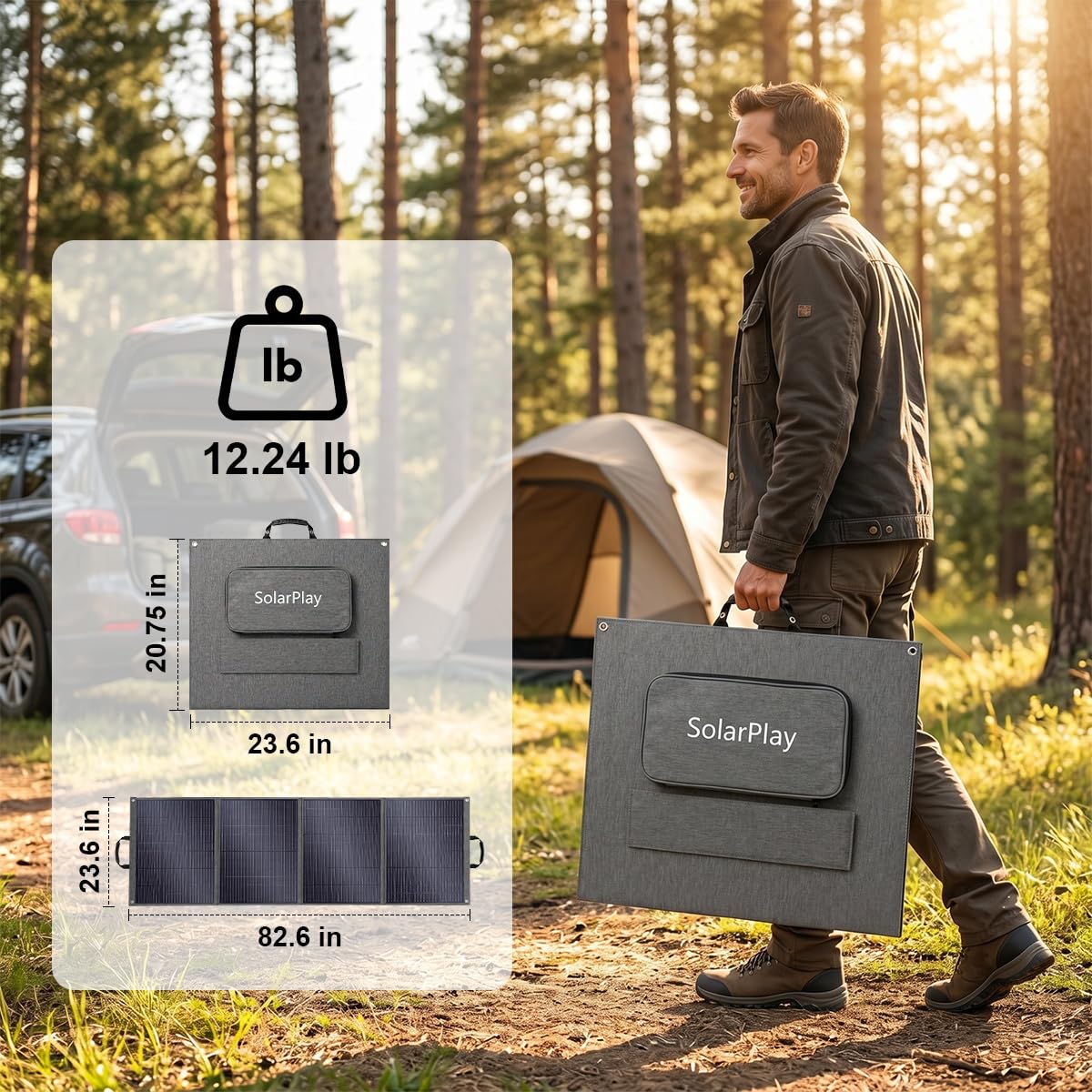 Solarplay Panneau solaire pliable 200 W pour générateurs solaires portables, module photovoltaïque pour système hors réseau, pour jardin, balcon, caravane vers l'extérieur