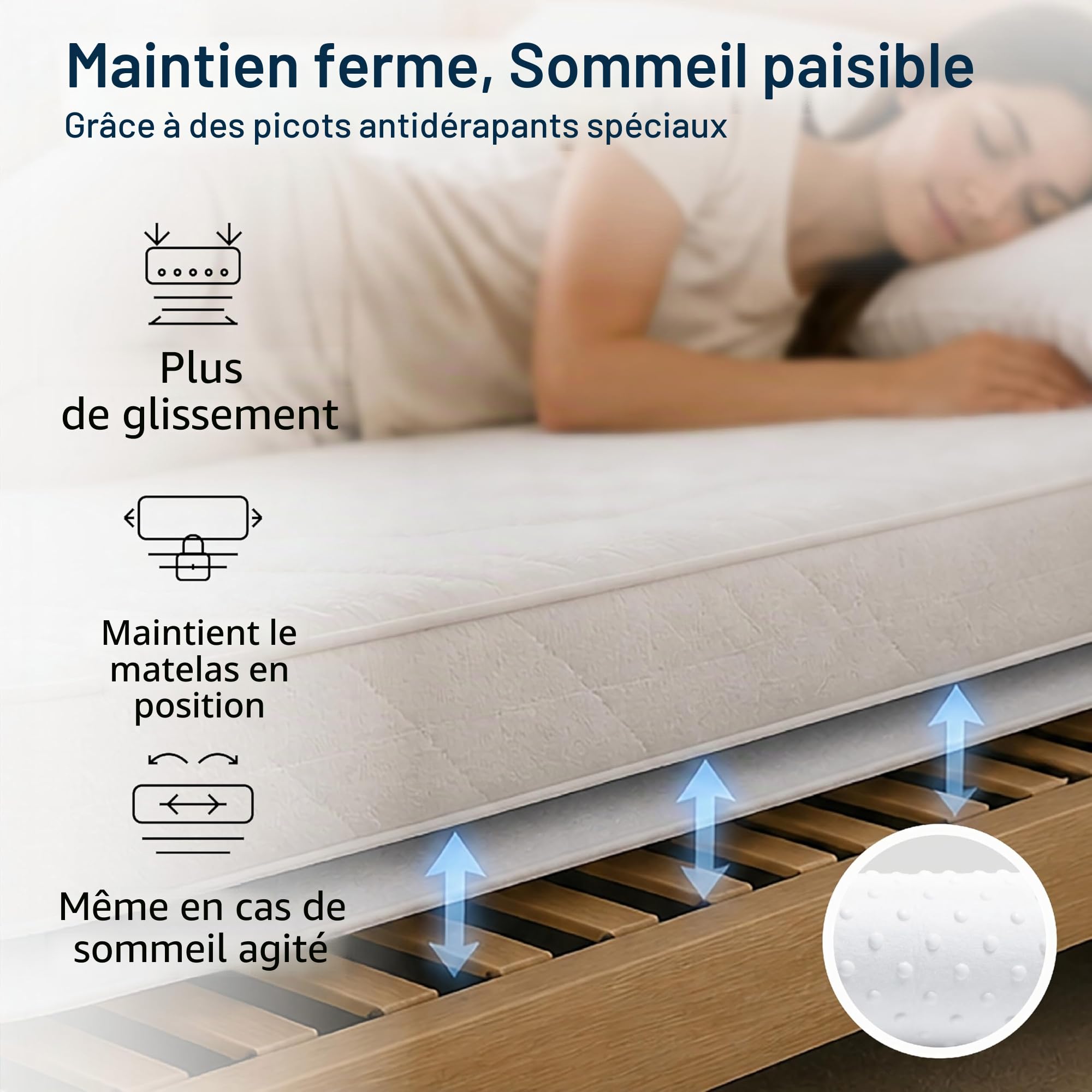 Noppe | Protection de matelas | Protection pour sommier | Antidérapant (90 x 190 cm)
