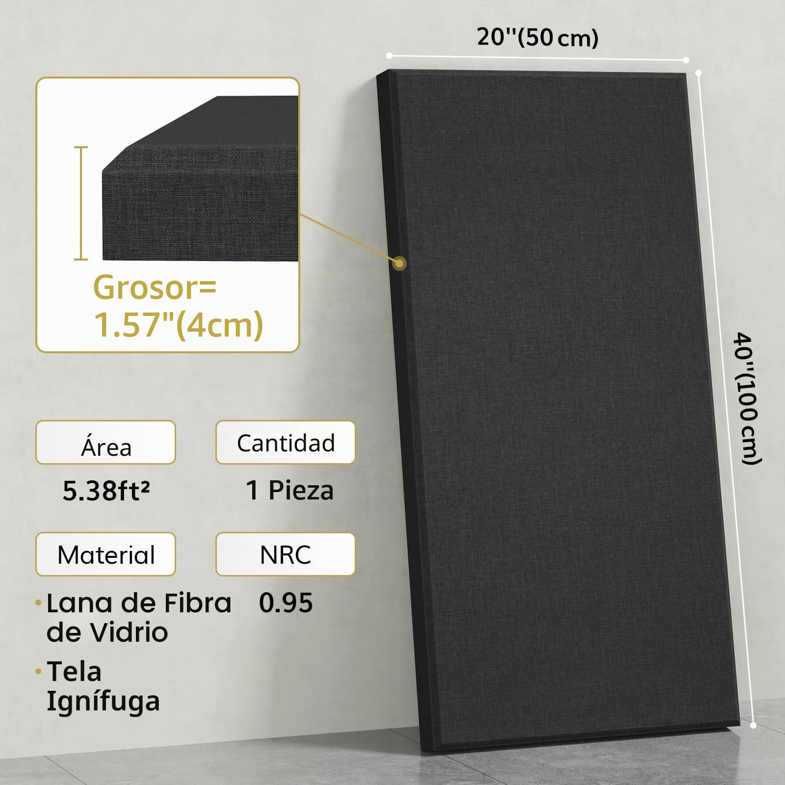 TONOR Paneles Acústicos de Fibra de Vidrio Grandes, 100x50x4cm Panele Insonorizante para Pared que Absorben el Sonido para la Decoración de Pared Interiores de Estudios, Salones, Teatros, Negro