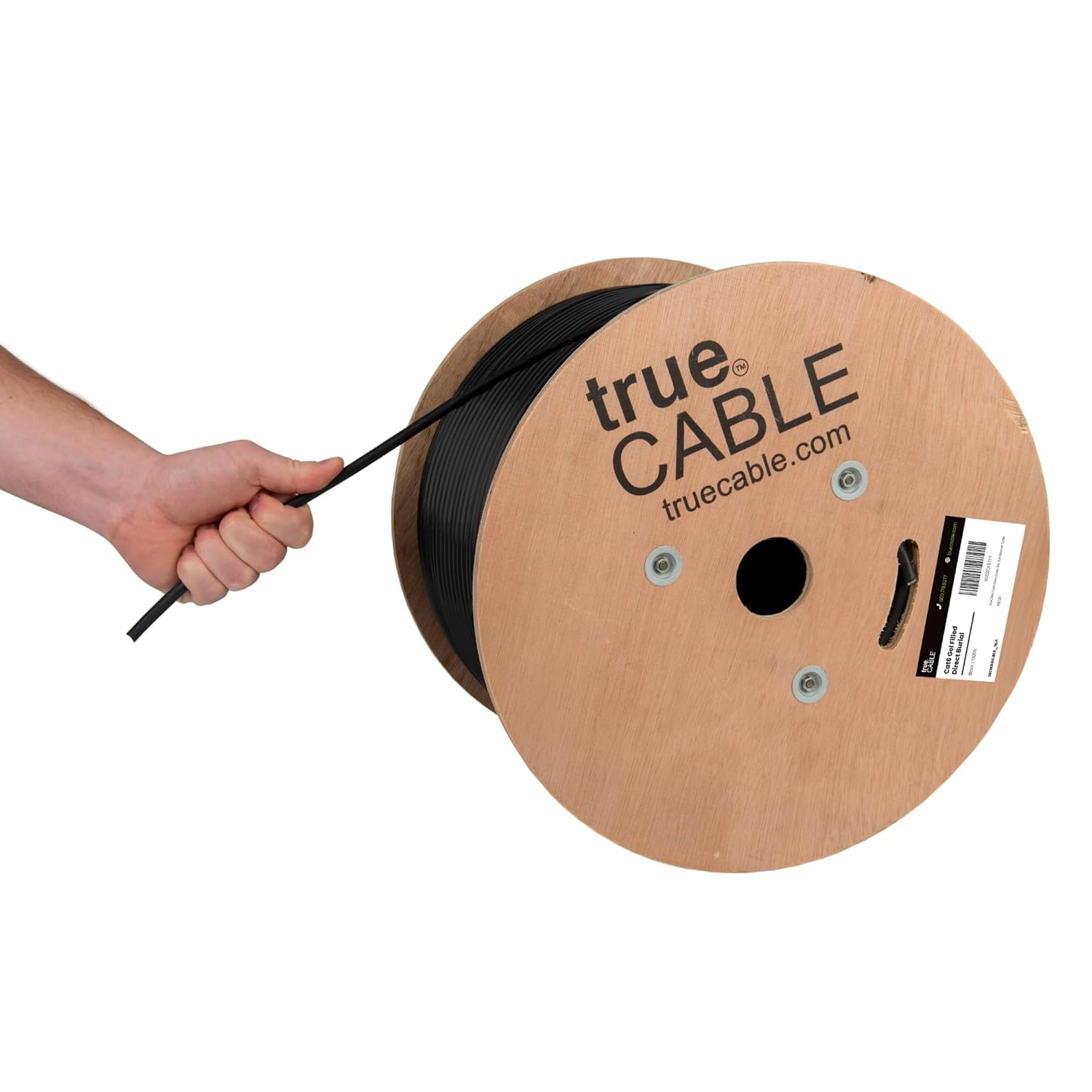 TRUE CABLE Cat6 Direct Burial Bulk Ethernet, Gel Filled, Unshielded, 1000ft, Black, Outdoor OSP Jacket, Waterproof, UV Resistant, 23AWG Solid Bare Copper, 550MHz, PoE++ (4PPoE)