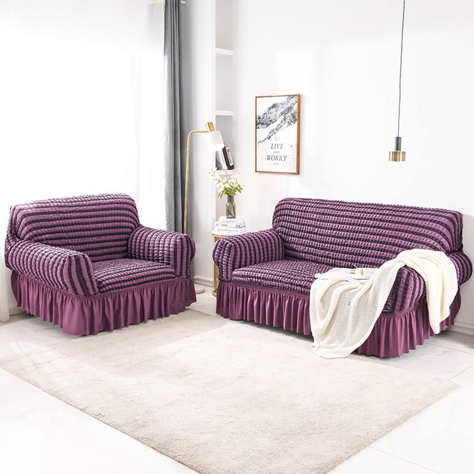 Funda de sofá premium elástica de 4 plazas con faldón italiano en morado