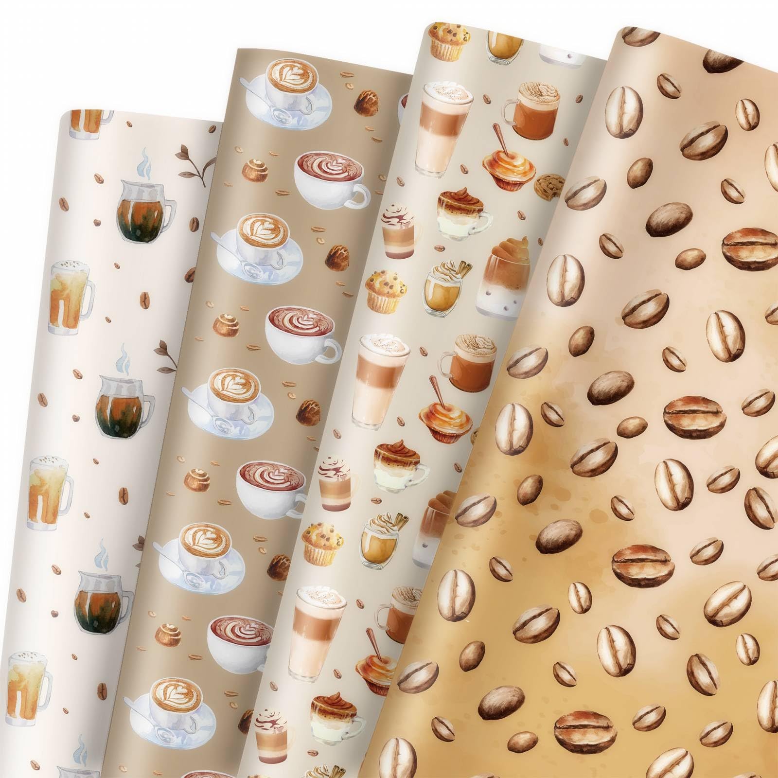 GleeWrap Coffee Wrapping Paper, 12 Sheets Coffee Themed Gift Wrap Paper for Birthday and Daily Gifting, 50 x 70cm