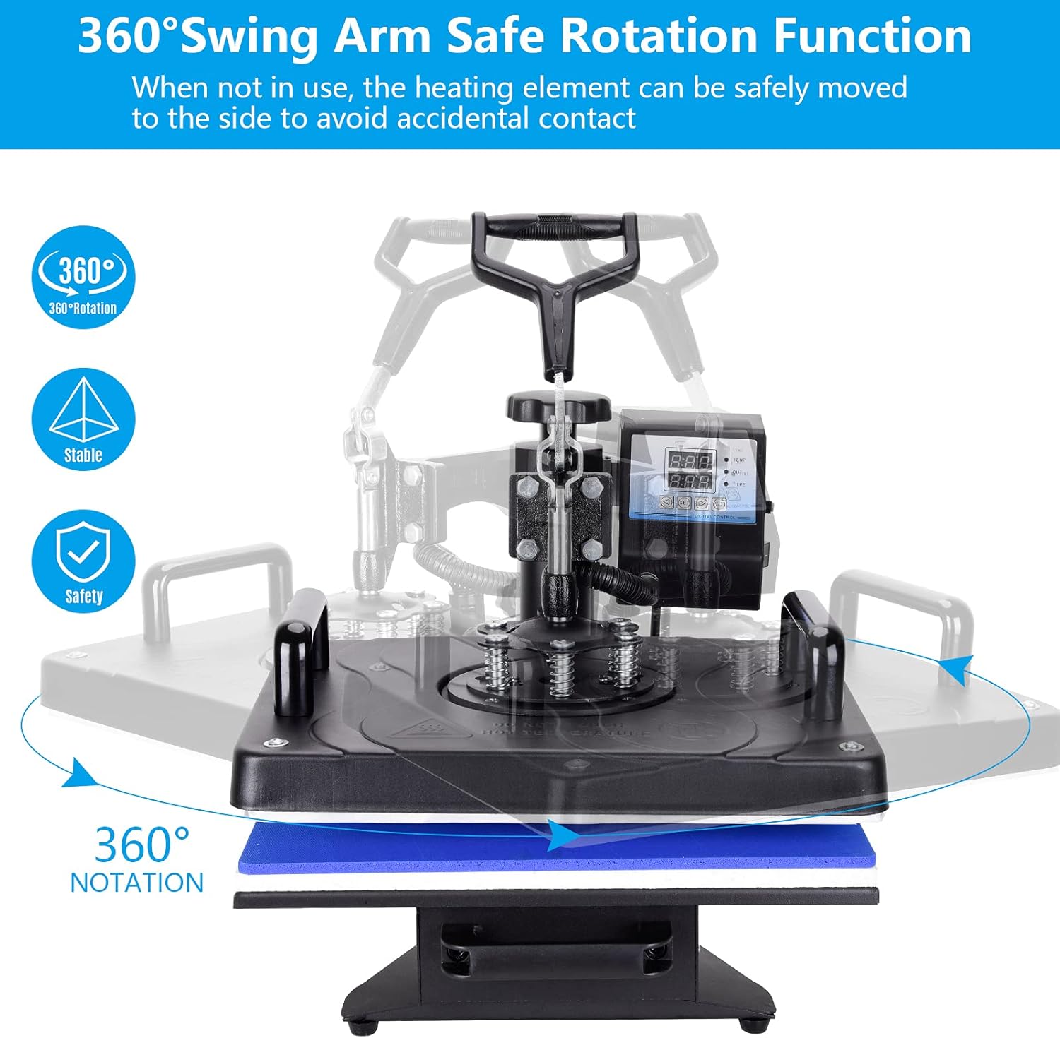 Nineaccy 5 in 1 Heat Press Machine 12x15 inch Swing Away Digital Sublimation Heat Transfer Press Heat Press Machine for T-Shirts Mug Hat Cap Plate,360 Degree Rotation