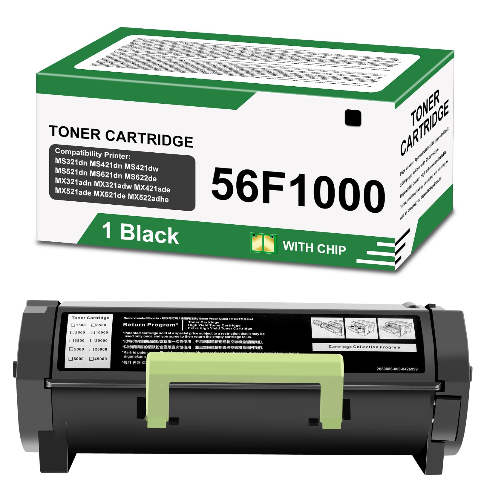 56F1000 Black Toner Cartridge (6000 Pages) Compatible for