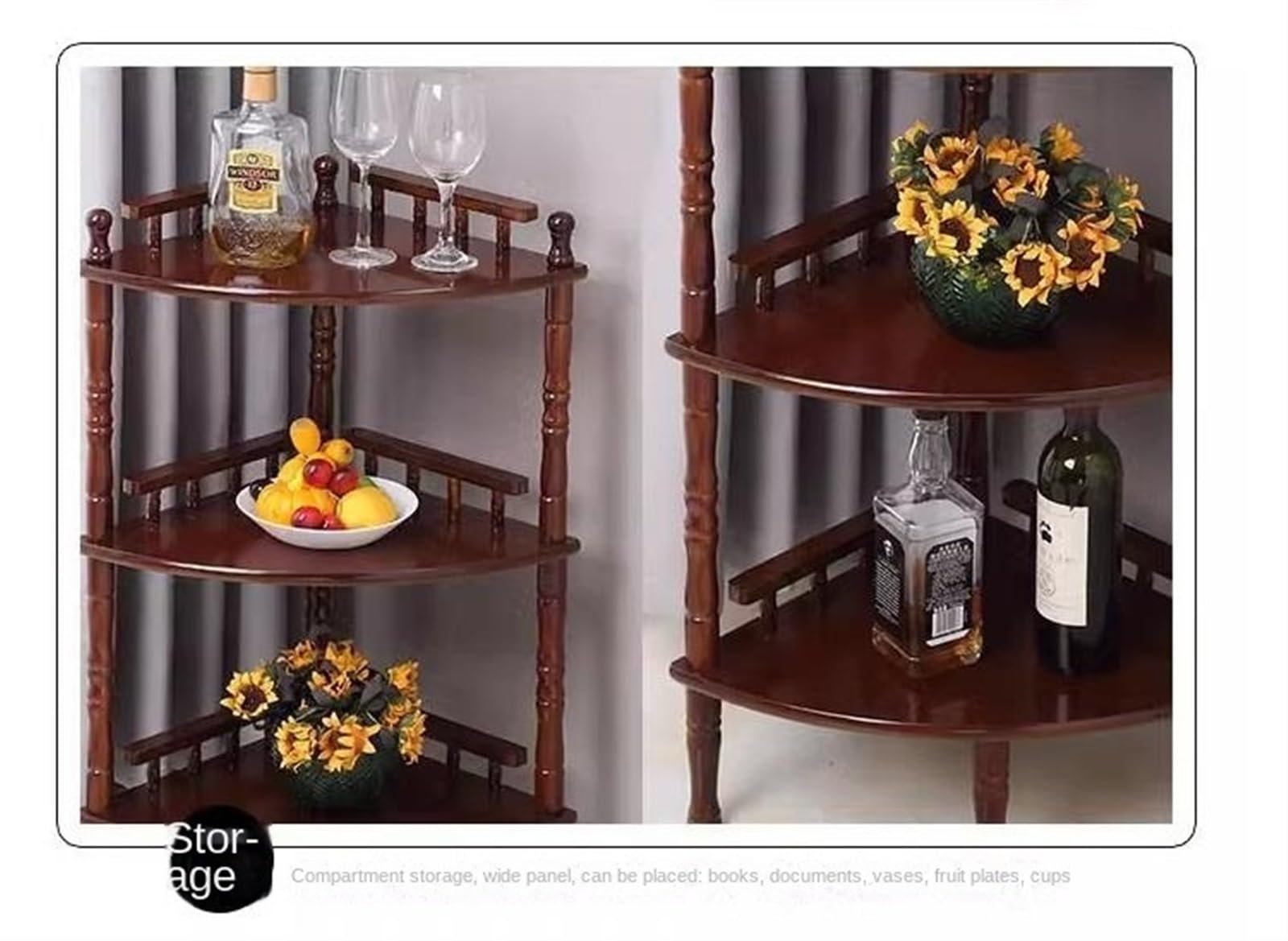 Scaffale angolare a 3 ripiani, in legno, per soggiorno e cucina, stile moderno (Bruin)