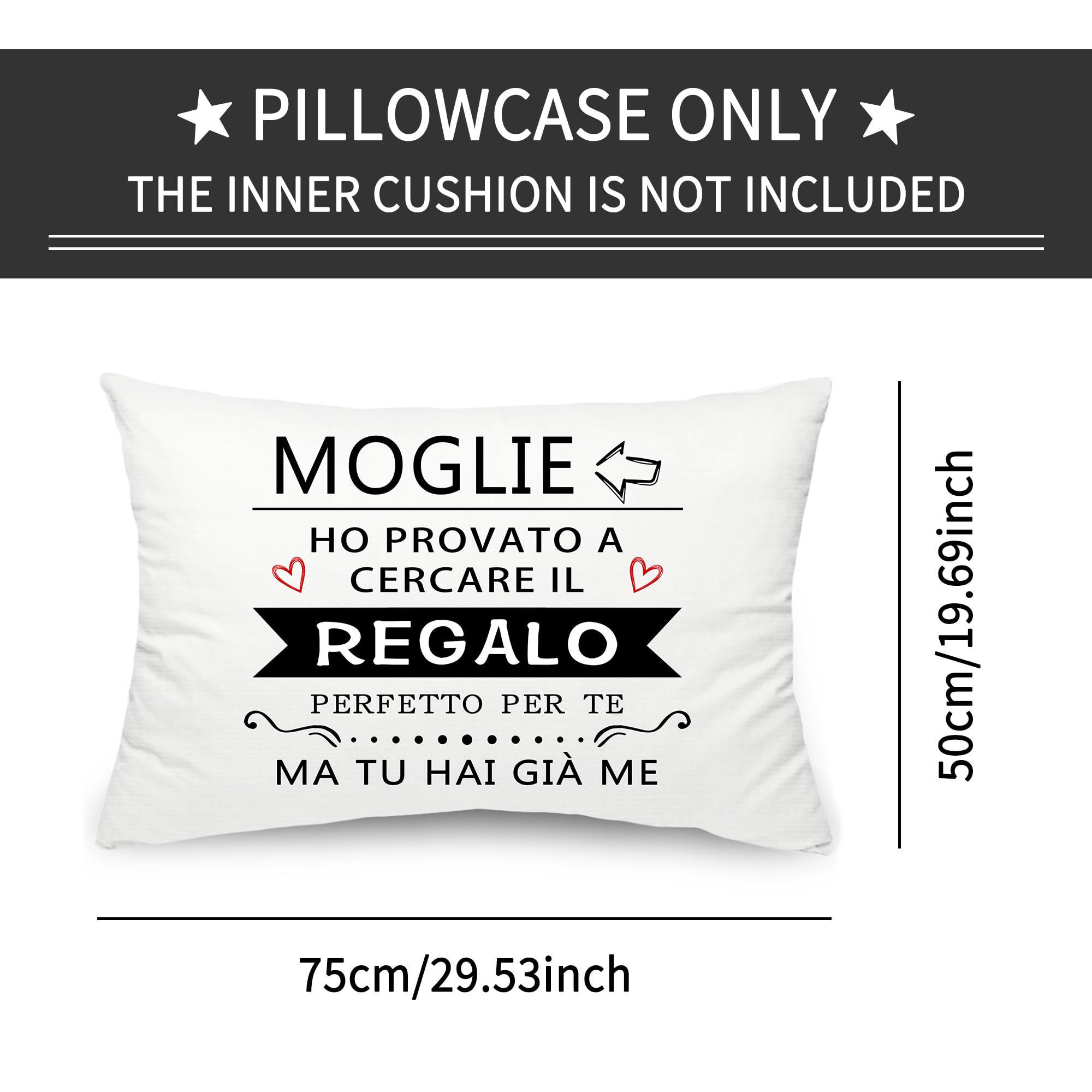 Yufansd Regalo Moglie Divertente 1 Pezzo Federa per Cuscino Letto 50X75 CM Idee Regalo Natale - Regalo per Donne Festa di San Valentino Fodera Copricuscino per Decorazione Camera (Moglie-a)