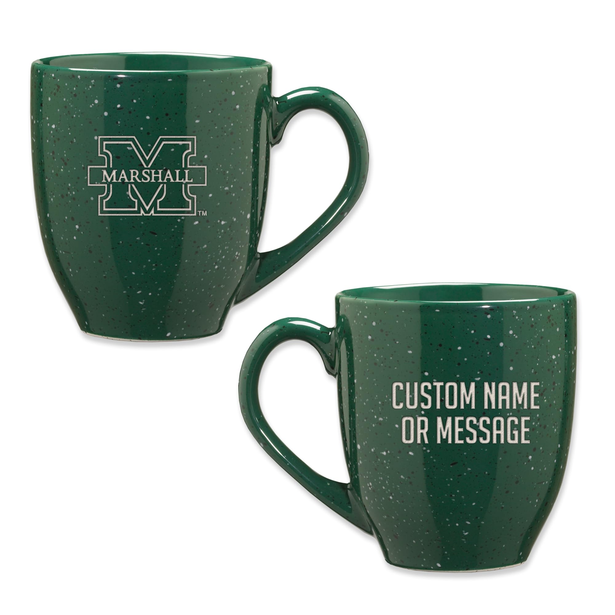 Rico Industries NCAA Marshall Thundering Herd Green Personalized 16 oz Team Color Laser Engraved Speckled Ceramic Coffee Mug