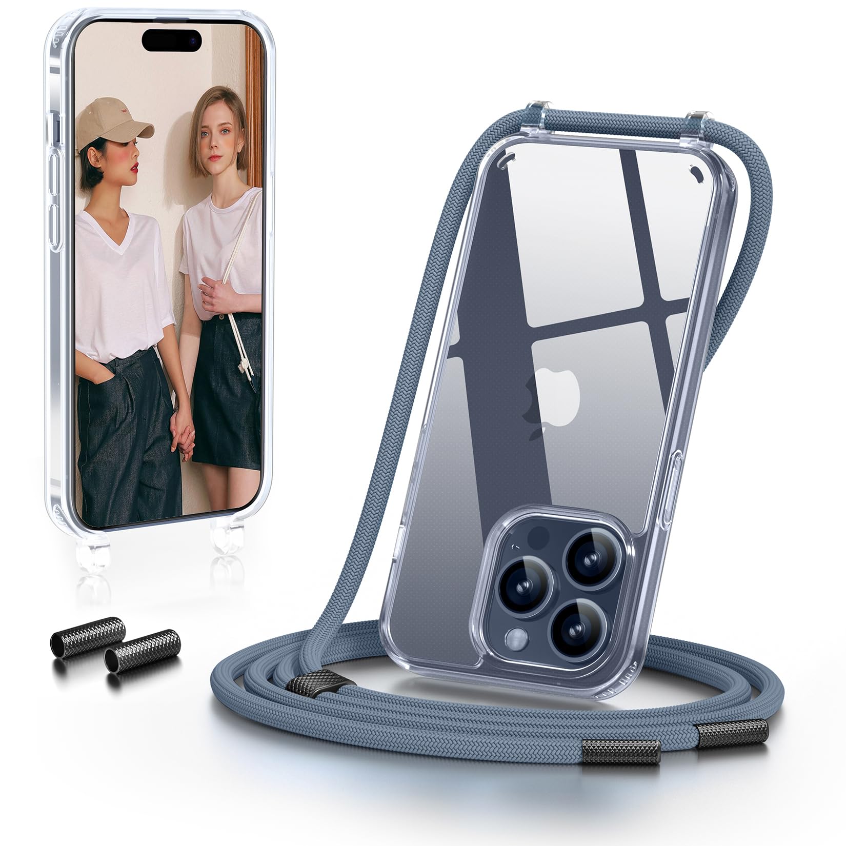 Custodia Trasparente Con Cordino Per IPhone 13 Pro – Antiurto E Antiscivolo, Arcobaleno