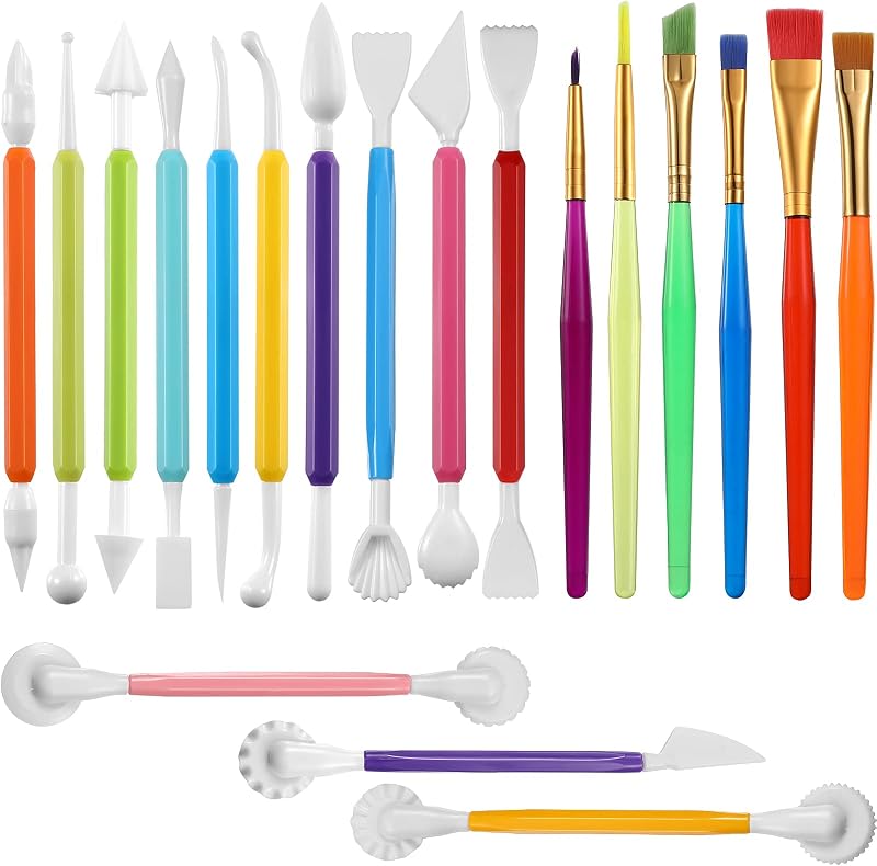 Patelai 19 piezas de herramientas para decoración de pasteles, juego de modelado de fondant de galletas, cepillo para esculpir malvaviscos y herramientas de modelado de fondant para suministros de decoración de pasta de goma de azúcar y pasteles