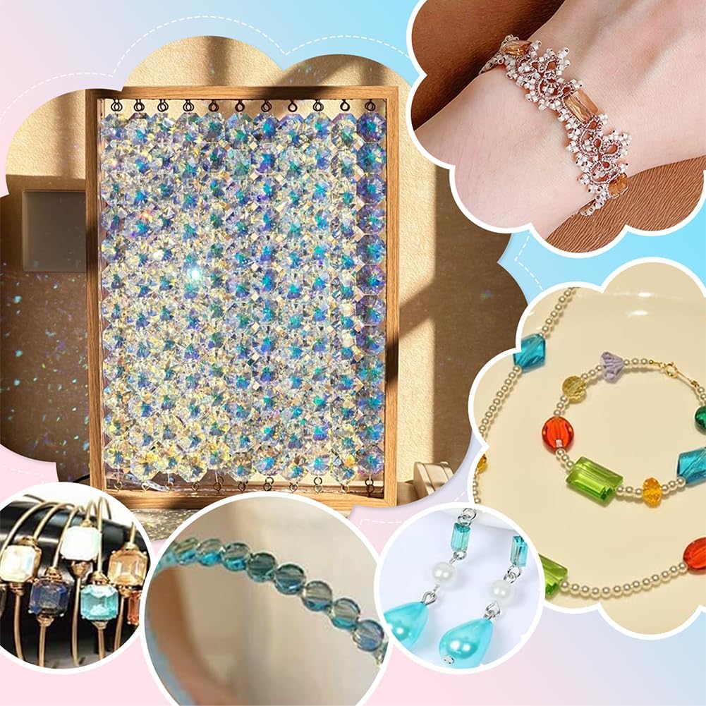 PH PandaHall 120pcs 14x10mm Faceted Glass Beads, AB Colors Crystal Beads Clear Flat Large Glass Bead Rectangle Craft Spacer Loose Bead for Jewelry Bracelet Necklace Earring Making Crafting - Image 5