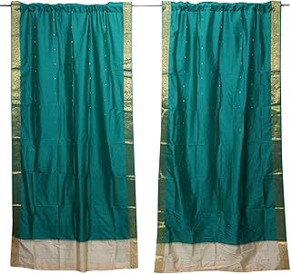 Mogul Interior 2 Green Sari Curtain Drape Rod Pocket Window Treatment Wedding Decor 84x44