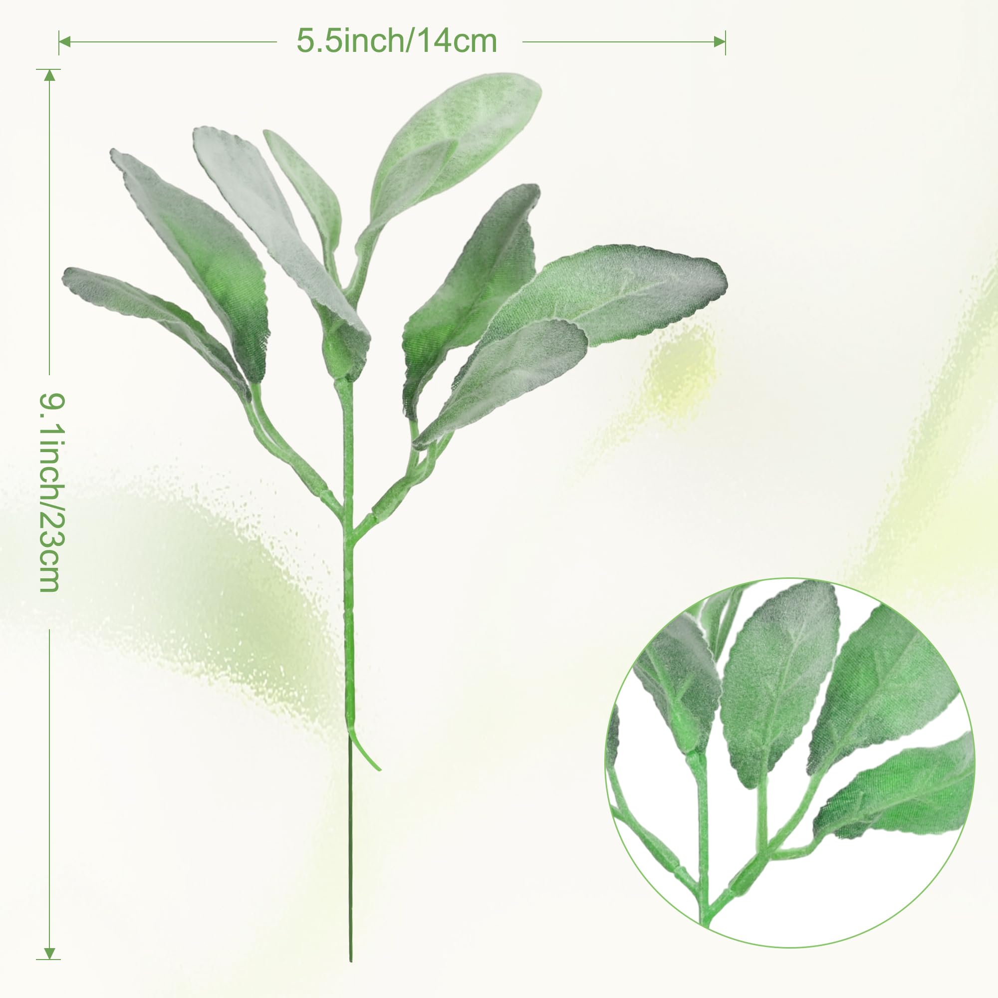 15 Pcs Artificial Frosted Lambs Ear Leaves Stems Bulk Faux Greenery Branches Plant for Spring Wedding Floral Arrangement Vase Centerpieces Bouquets Holiday Wreaths DIY Decoration