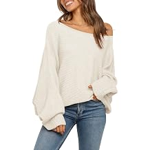 Mafulus Women Oversized Sweater Off Shoulder Slouchy Fall Winter Jumper Top | Boat Neck,Batwing Sweaters Puff Long Sleeve,Cable,Ladies,Chunky,Knit,Tunic,Warm,Soft,Pullove Sweater