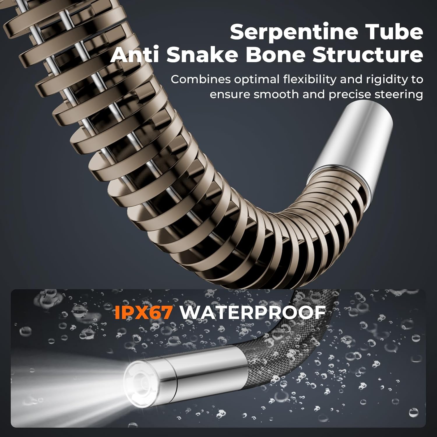 Two-Way Articulating Borescope with Light, 0.24in Industrial Endoscope Inspection Camera, 5-inch IPS Screen 5ft Waterproof Flexible Snake Tube 5000mAh Battery for Car Wall Pipeline Machine Maintenance