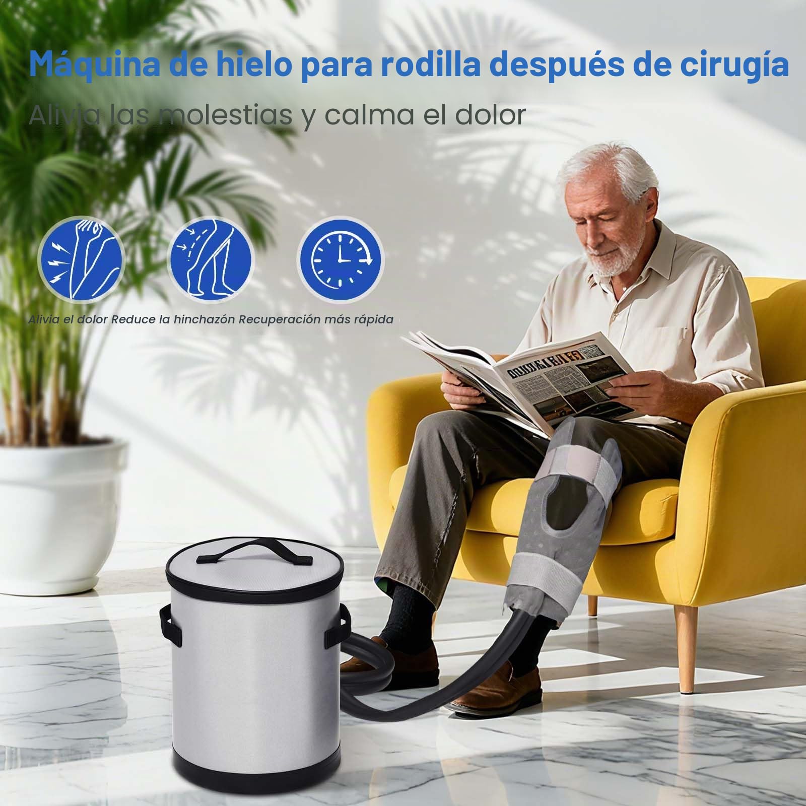Máquina de terapia de frío para rodilla de 14 cuartos (13 L), recuperación postoperatoria de rodilla, sistema de circulación de agua helada con control remoto y temporizador, dispositivo de