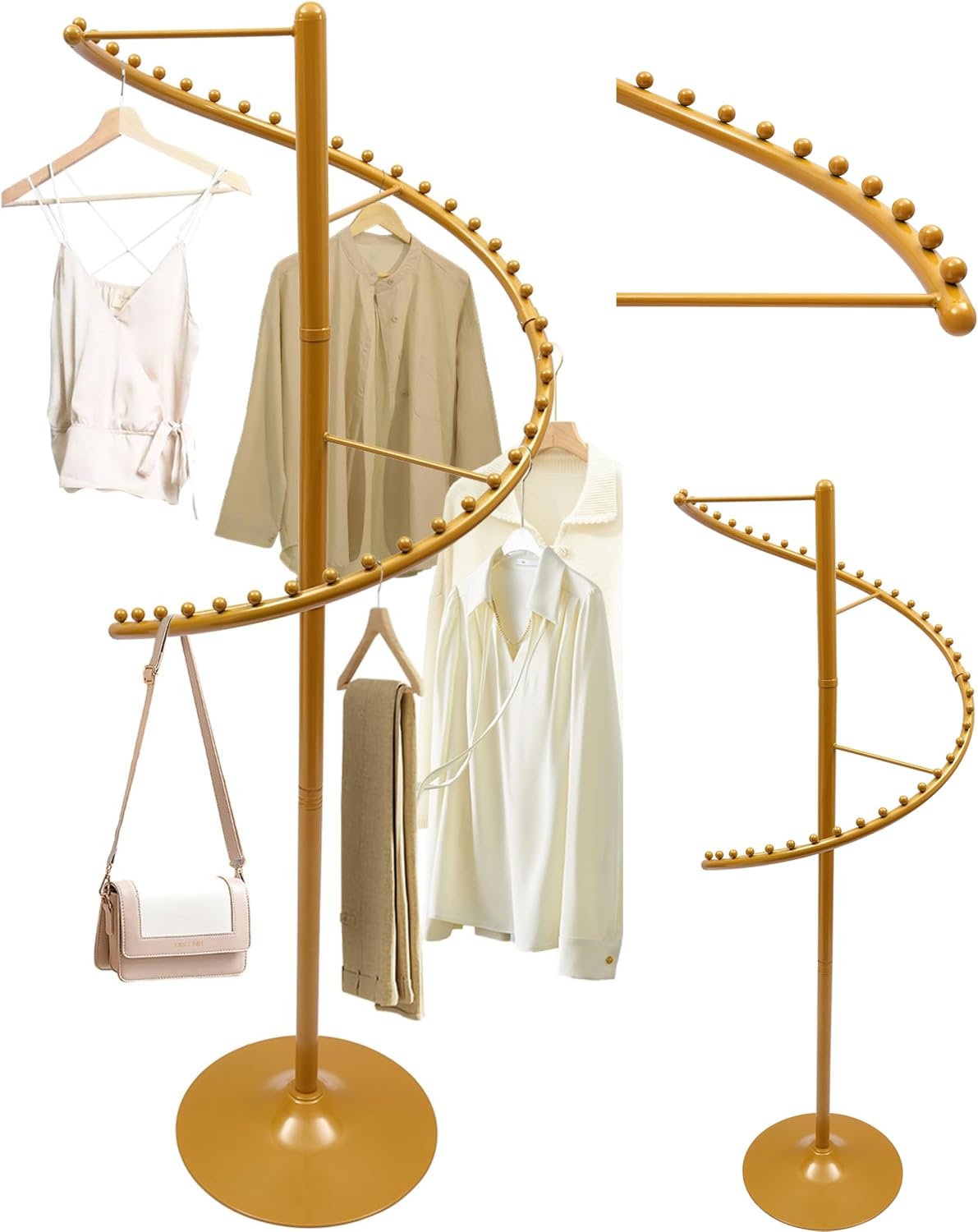 360° Spiral Rotating Clothing Rack Retail Boutique Garment Display (Gold)