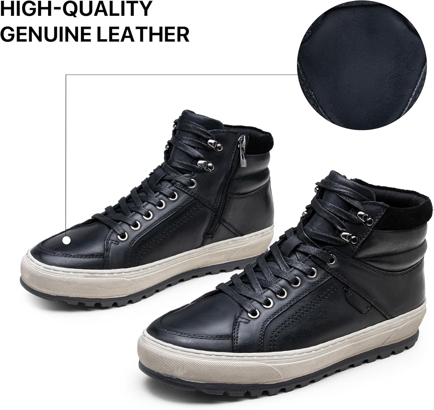Jousen Mens Casual Shoes Premium Leather Side Zipper High Top Boots Fashion Sneakers for Men - Image 5
