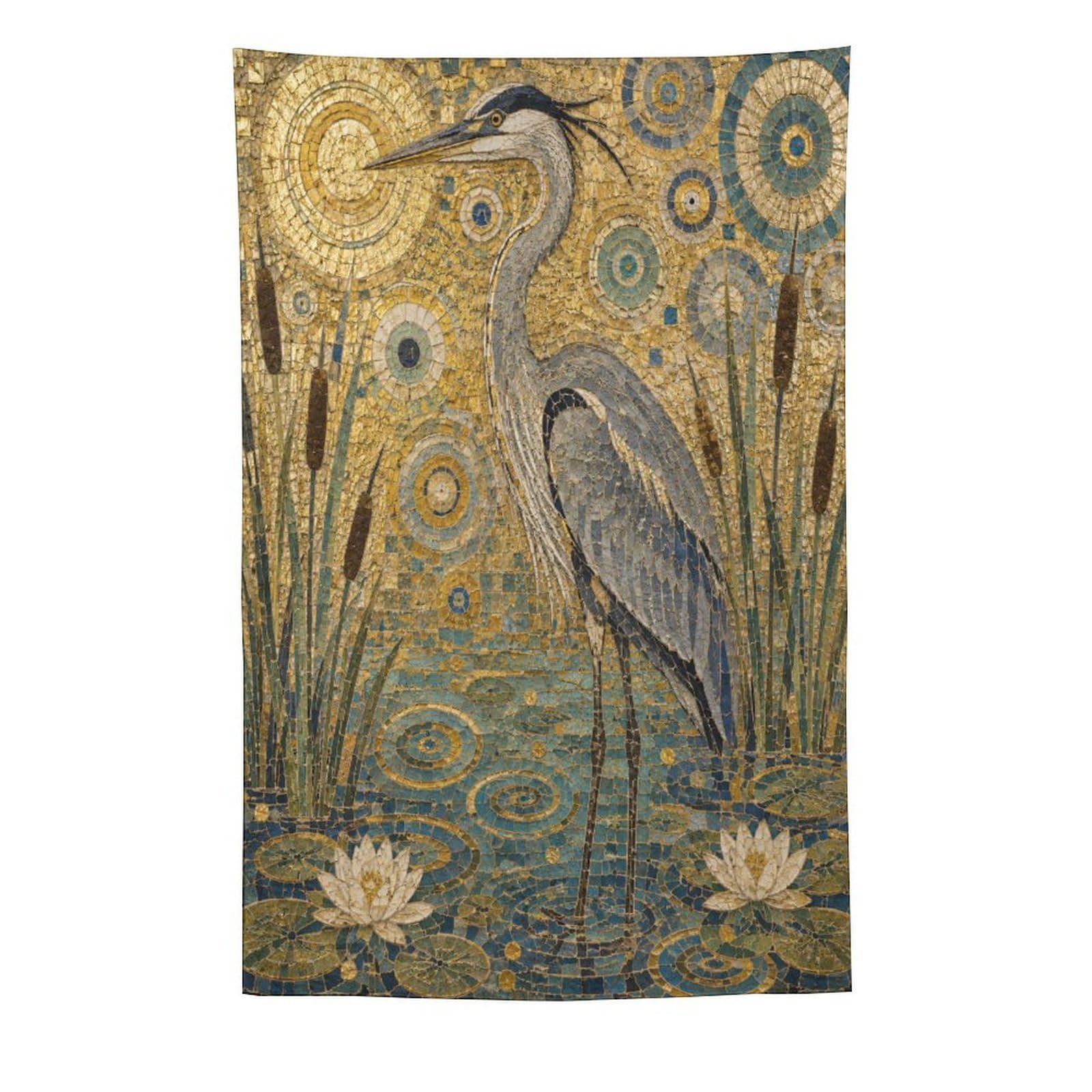 W7C8U2X3 Heron and Lotus Wall Tapestry, Mosaic, Reading Corner