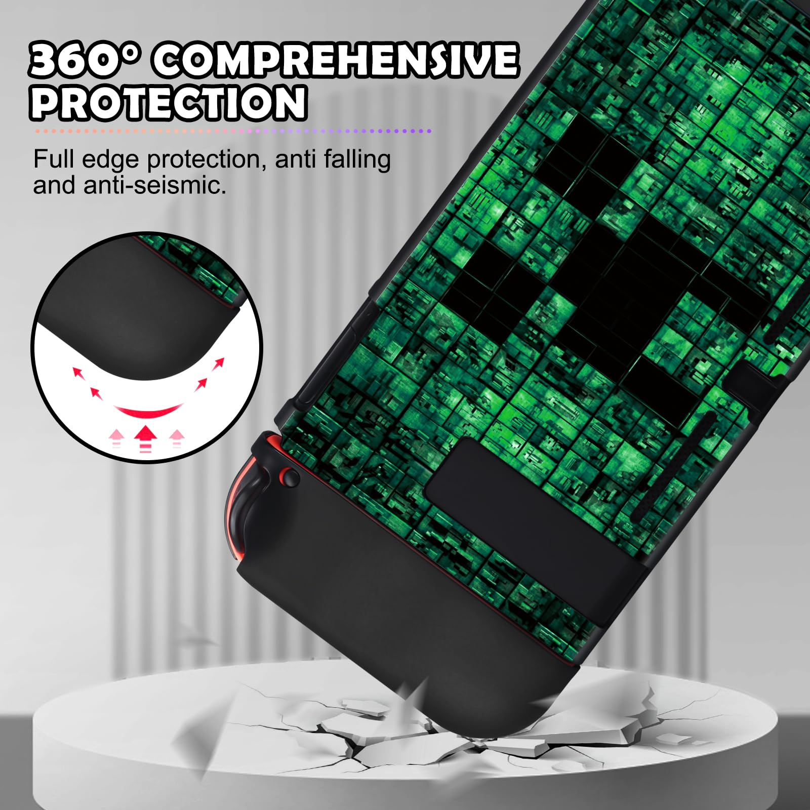 DLseego Coque pour Switch,Mince Souple Dockable Switch Coque de Protection Résistant aux Rayures Cover de Protection en TPU avec 2 JoyCon Cover et 4 Capuchons de Poignée de Joystick-Vert Switch