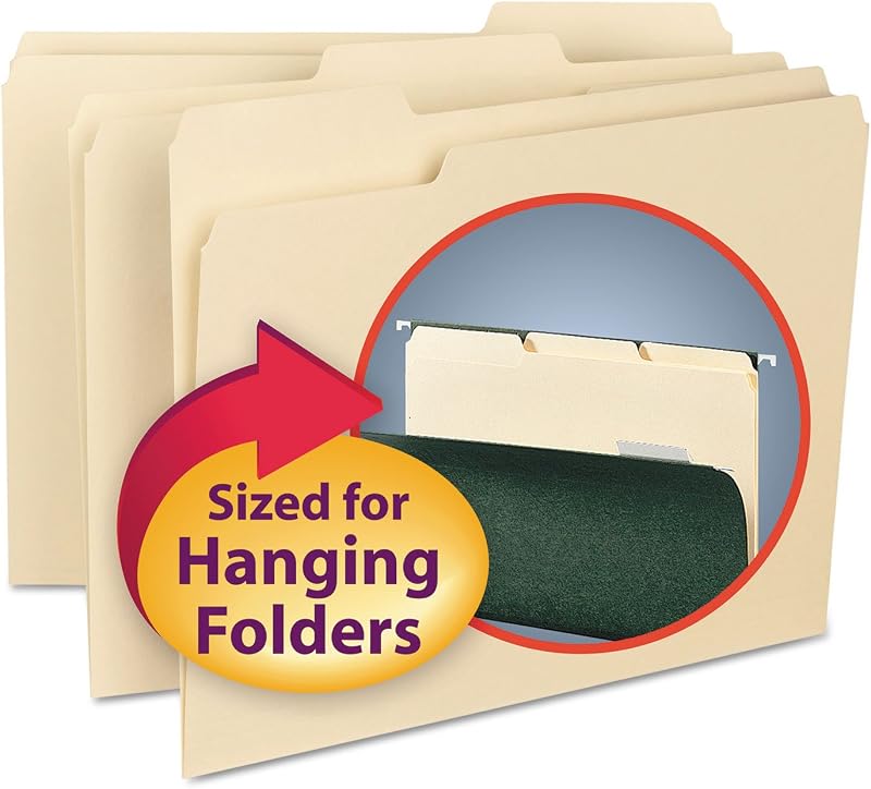 Carpeta de archivos interior Smead, pestaña de corte 1/3, tamaño carta, Manila, 100 por caja, carpetas de archivos expandibles para archivador