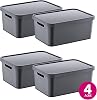Smartware Set of 4 Stafi Multi-Purpose Lid Box Anthracite 4.5 LT - ANTHRACITE, Multi-Purpose Lid Box, For Home-Office-Warehouse, Lid Storage Box