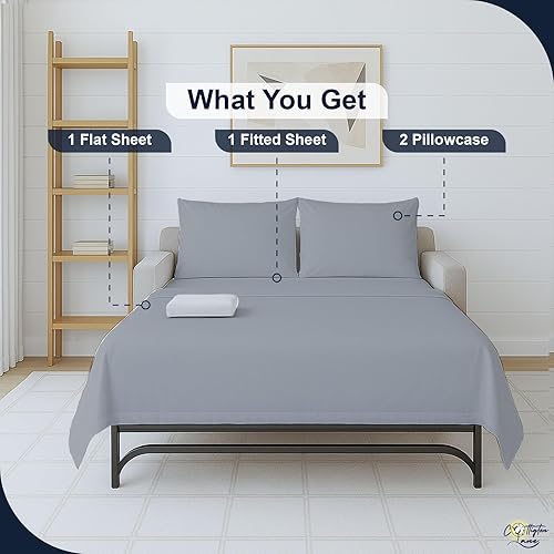 Miniatura 4 de Cottington Lane Juego de sábanas para sofá cama tamaño Queen, 4 piezas de alta calidad, 100% algodón egipcio, sofá cama de 6 pulgadas de