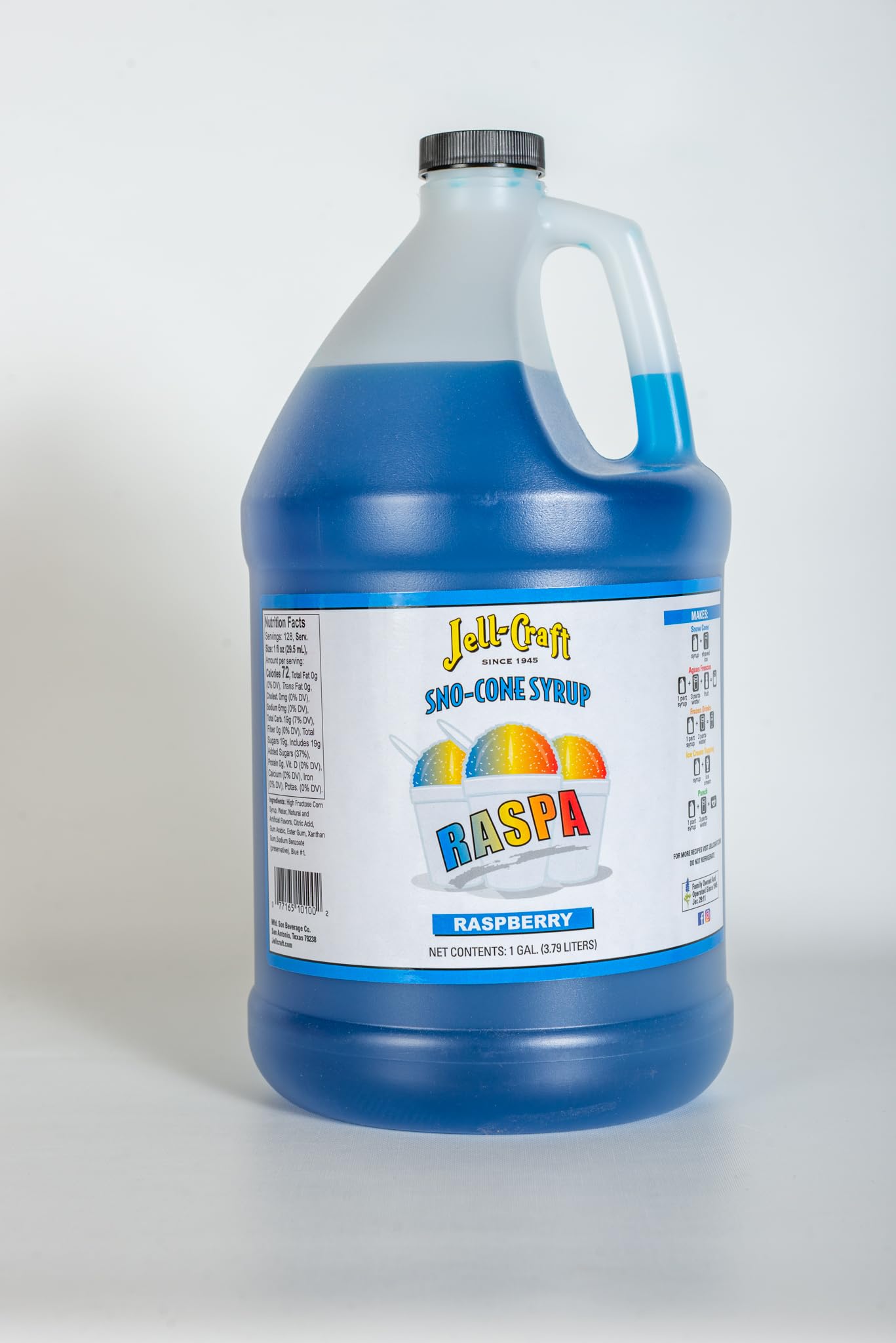 Jell-Craft Sno-Cone Syrup, Raspberry Flavor, 1 Gallon Raspa, Great for frozen drinks, punch, slushie, snow cones, ice cream topping or aguas frescas