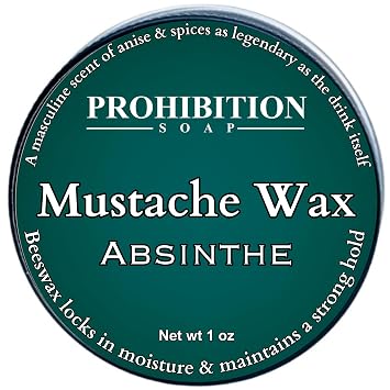 Prohibition Soap Mustache Wax, Absinthe | For Styling Mustache or Beard, With Beeswax, Organic Golden Jojoba Oil, and Argan Oil, Premium Blend, Mid-Strong Hold