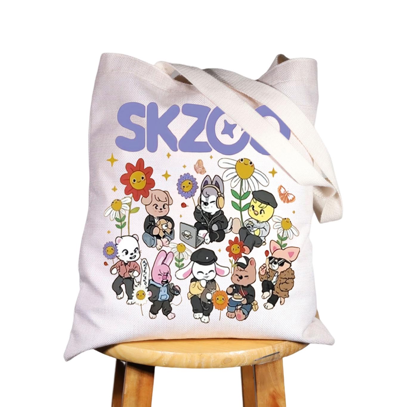 WZMPA K-Pop Member Canvas Tote Bag Korea Group Fans Gift Korean Group Shopping Grocery Bag